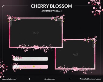 Pink Sakura Animated Cherry Blossom Stream Webcam | Twitch Stream Overlay | Livestream Facecam | Webcam Frame for Streamers |