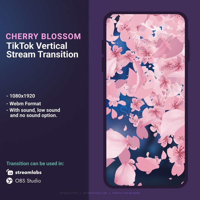 Pink Sakura Cherry Blossom Vertical Transition | OBS Stinger | Animated Stream Transition | Streamlabs Scenes Stinger | TikTok Transition