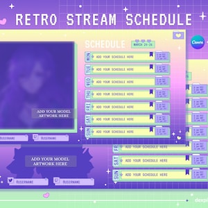 Pastel Retro Stream Schedule | Vtuber Schedule | Simple Weekly Schedule For Streamers | Cute Color Tones | Canva Template + PSD included