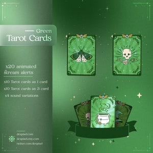 Alertas de Transmissão Animados de Cartas de Tarô Verde Dourado | Alertas Celestiais da Witchy Aesthetics | Alertas do Twitch | Alerta do Twitch do Vtuber | Alertas de Transmissão