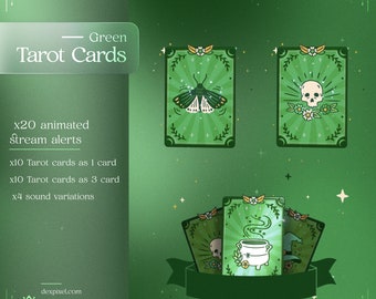 Green Gold Tarot Cards Animated Twitch Alerts | Witchy Vtuber Stream