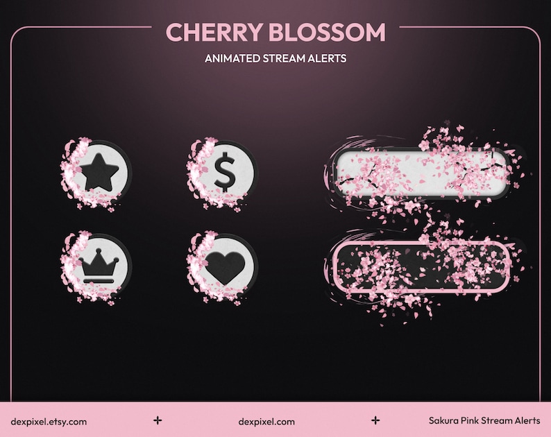Pink Sakura Cherry Blossom Animated Stream Alerts | Twitch Animated Alert | Livestream Floral Alerts | Spring Petals Falling Alerts