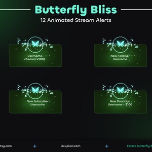 Schmetterling Glückseligkeit Grünwald wacht | Schmetterlinge TwitchAlerts | Niedliche Pastell Animierte Stream Benachrichtigungen | Vtuber Stream Benachrichtigungen