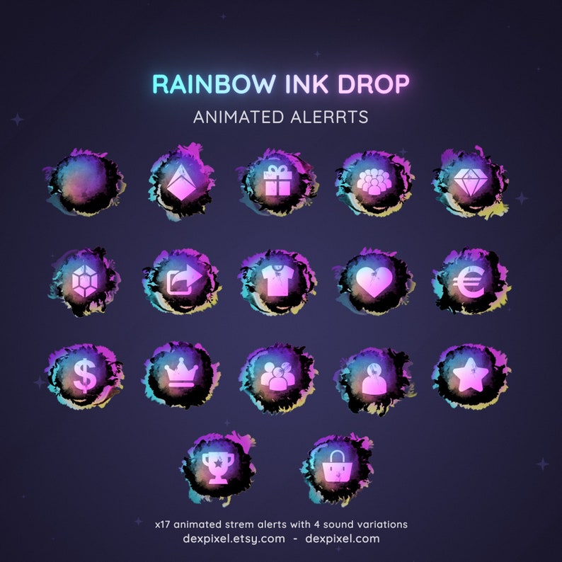 Rainbow Ink Drop Animated Twitch Stream Alerts | 17 Webm Alerts - Etsy