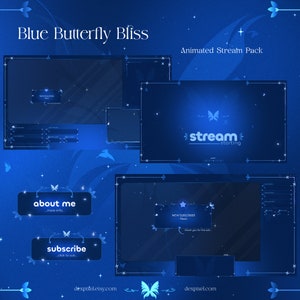 Paquete de transmisión de Blue Butterfly Bliss Purple / Escenas animadas / Superposición de transmisión con lindas mariposas pastel / Transmisión con estética de Twitch Vtuber