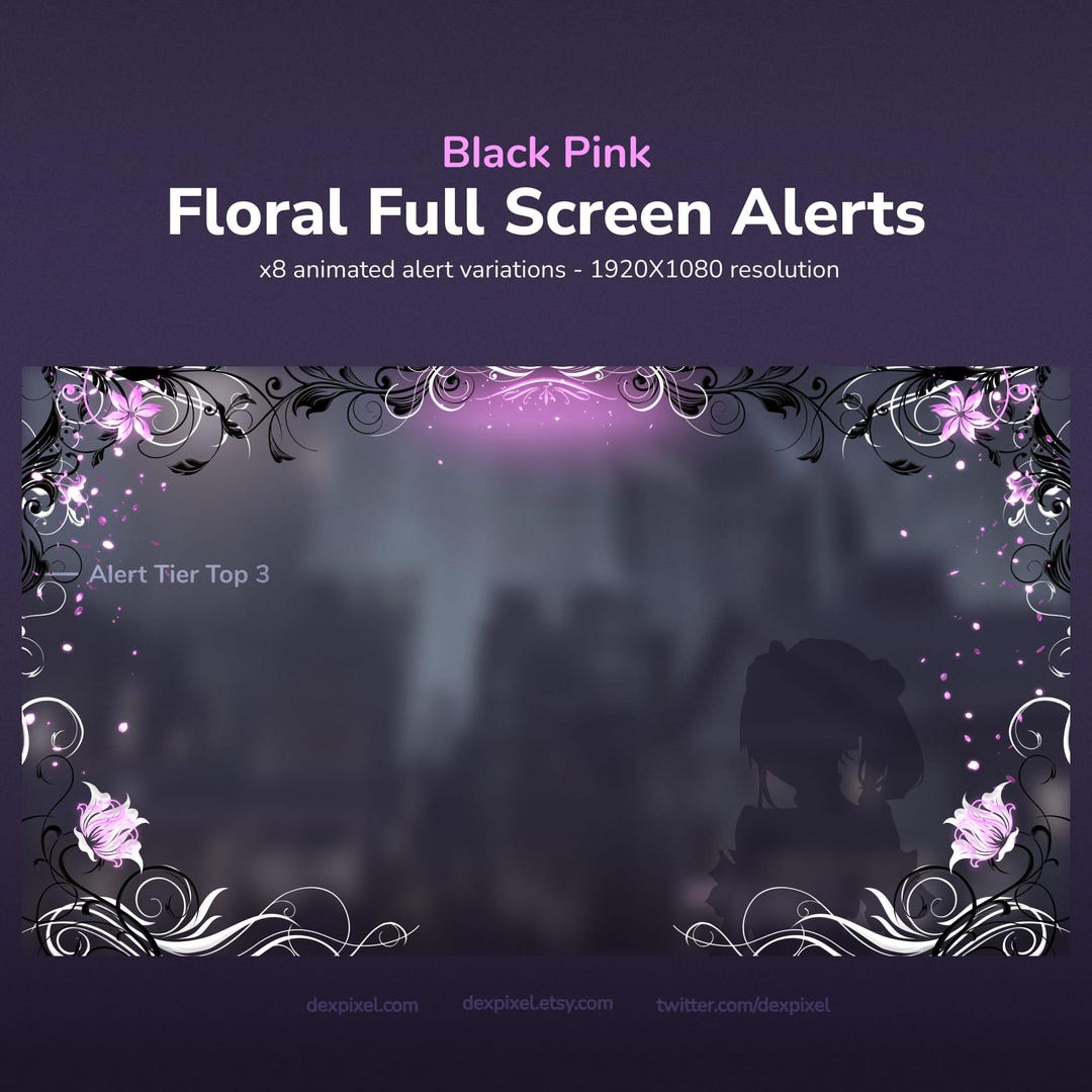 Black Pink Floral Animated Stream Alerts – Full Screen Alerts for ...