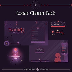 Lunar Charm Lila RotAnimierte Vtuber Stream Pack | Chatten und Spiel Animierte Overlays | Animierte Stream Benachrichtigungen | Vtuber Ästhetik