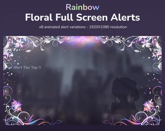 Rainbow Elegant Vtuber Floral Animated Stream Alerts – Full Screen Alerts for StreamElements & Streamlabs