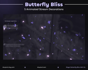 Butterfly Bliss Purple Magic Decoration | 5 Butterflies Stream Decorations | Cute Pastel Animated Stream Decor | Vtuber Stream Decoration