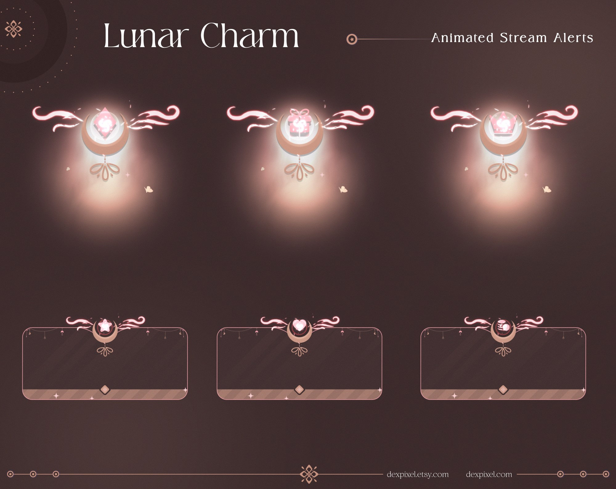 Lunar Charm Animated Stream Alerts | Celestial Brown, Sound Effects - Etsy