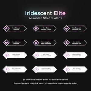 Iridescent Elite Twitch Animated Stream Alerts | Holographic Stream Alerts | Pastel Glow Alerts | 30 Trippy  Twitch Alert Animations