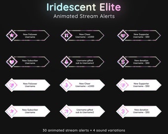 Iridescent Elite Twitch Animated Stream Alerts | Holographic Stream Alerts | Pastel Glow Alerts | 30 Trippy  Twitch Alert Animations