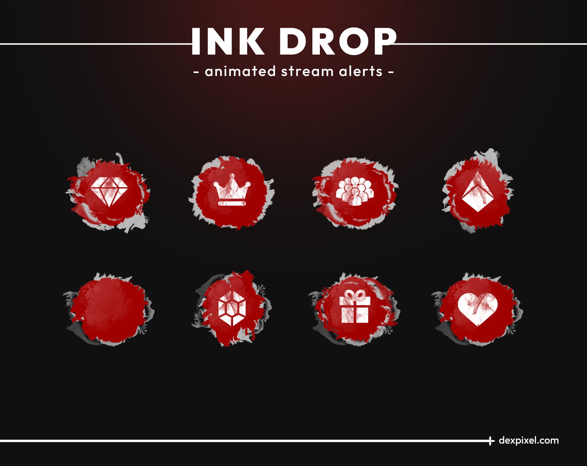 koks twinkle hed Red and White Ink Drop Animated Twitch Stream Alerts Ink - Etsy