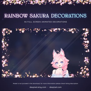 レインボーホワイトサクラ桜の花のストリームデコレーション | アニメーションデコデコレーション | かわいいストリームデコレーション | 花柄の Vtuber ストリームアドオン