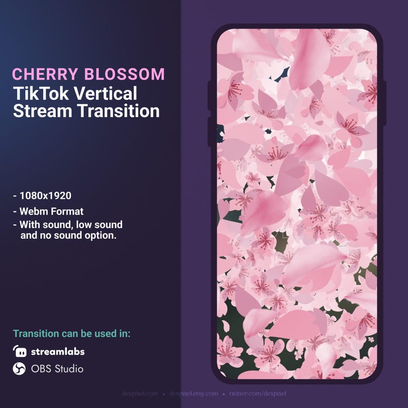 Pink Sakura Cherry Blossom Vertical Transition | OBS Stinger | Animated Stream Transition | Streamlabs Scenes Stinger | TikTok Transition