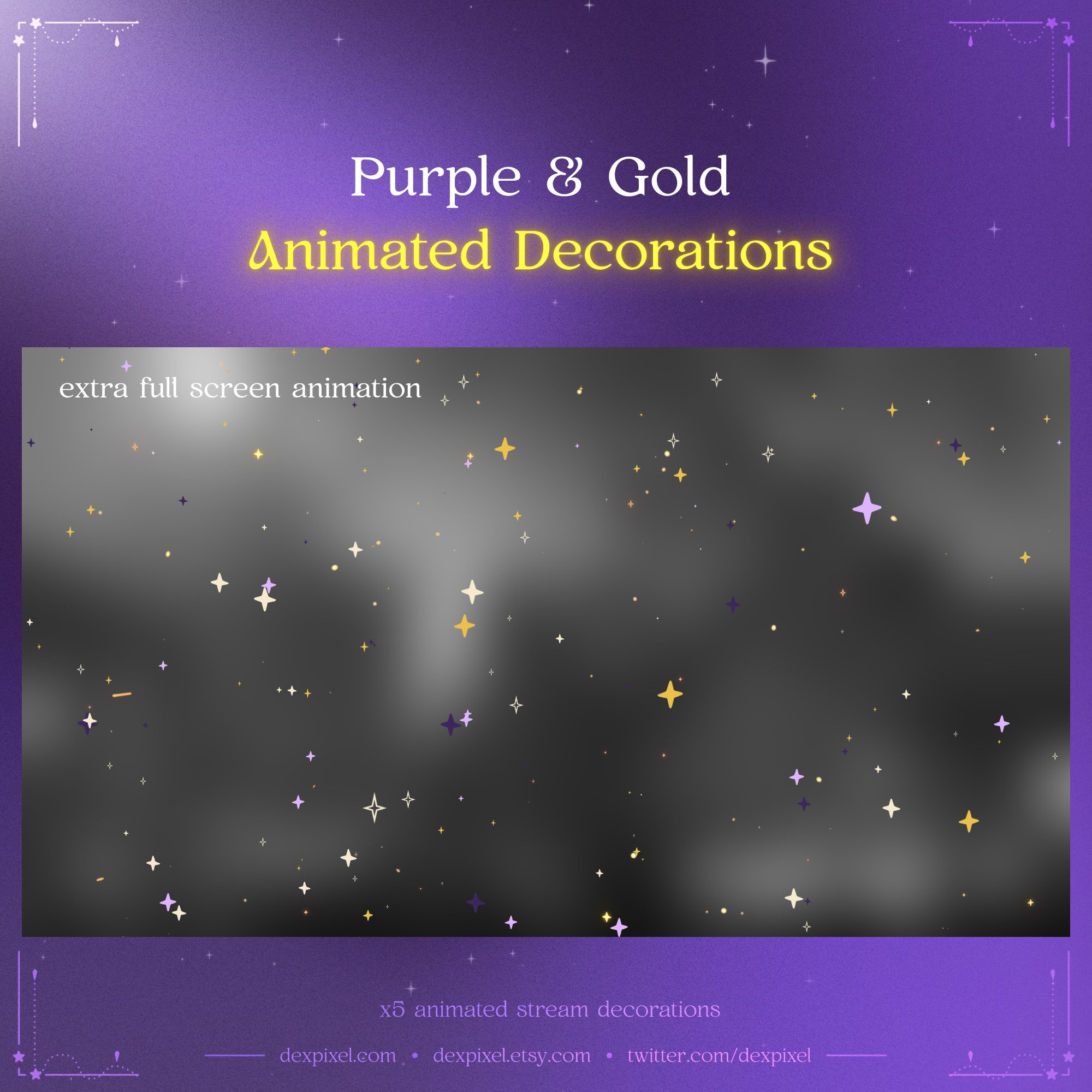 Purple and Gold Stars Stream Decoration | Animated Stars and Deco Decorations | Cute Animated Stream Decor | Vtuber Stream Add-On