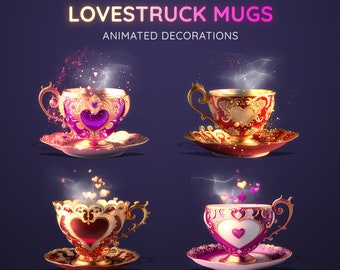 Animated Lovestruck Tea Cups: Valentine's Vtuber Stream Decoration