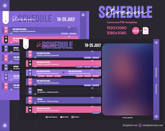 Purple Pink Stream Schedule | Vtuber Weekly Planner (Canva & PSD)