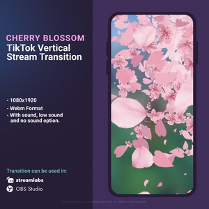 Pink Sakura Cherry Blossom Vertical Transition | OBS Stinger | Animated Stream Transition | Streamlabs Scenes Stinger | TikTok Transition
