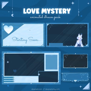 Blue Love Mystery Animated Stream Pack | Valentines Chatting Overlays | Animated Stream Alerts | Pastel Vtuber Aesthetics | Twitch Pack