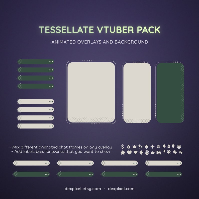 Green Tea Tessellate Vtuber Stream Pack | Animated Overlays - Etsy