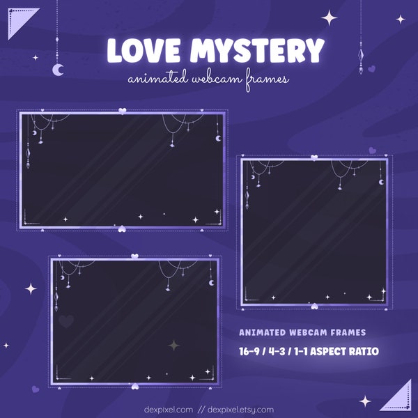 Purple Love Mystery Stream Webcam | Twitch Stream Overlay | Livestream Facecam | Webcam Frame for Streamers | Vtubers