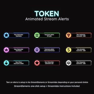 150 Token Animated Twitch Stream Alerts | 10 different colors | Twitch Stream alerts | Streamlabs and StreamElements alerts