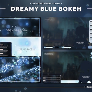 Dreamy Blue Bokeh Vtuber Stream Pack | LoFi Chill Particle Animated Overlays | Cute Pastel Aesthetics Stream Bundle | Vtuber Aesthetics