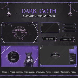 Purple Dark Goth Animated Stream Pack | Chatting and Game Animated Overlays | Animated Alerts | Gothic Vtuber Aesthetics | Halloween Overlay
