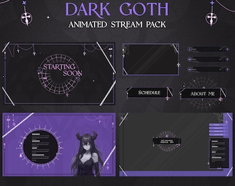 Pakiet animowanych transmisji Purple Goth | Nakładka Vtuber, alerty