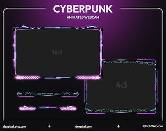 Cyberpunk Purple Animated Stream Webcam. Glitch Stream Came Border Frame. Twitch Overlay Animated Neon Webcam Frame