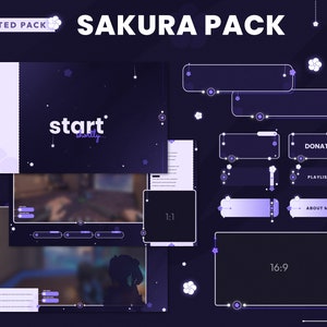 Paquete de transmisión animada Sakura Purple / Superposiciones de transmisión animada Cherry Blossom / Alertas de transmisión en color pastel púrpura / Elementos estéticos de Vtuber