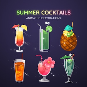 Summer Cocktails Animated Stream Decoration Glass  | Vtuber Twitch Lovely Summer Drinks Add-On | 6 Animated Colorful Cocktails
