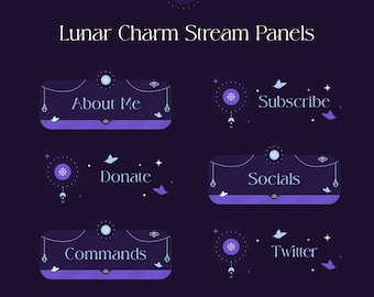 Pastel Purple Butterfly Stream Panels | Lunar Charm Vtuber Aesthetics