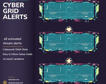Blue Yellow Cyber Grid Twitch Alerts – Animated Neon Sci Fi Stream Event Notifications