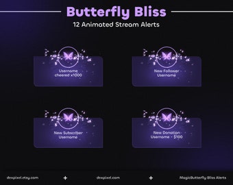 Butterfly Bliss Purple Magic Alerts | Butterflies Twitch Alerts | Cute Pastel Animated Stream Notifications | Vtuber Stream Alerts