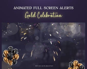 Gold Balloons Confetti Animated Stream Alerts: Twitch, Vtuber Full Screen Alert