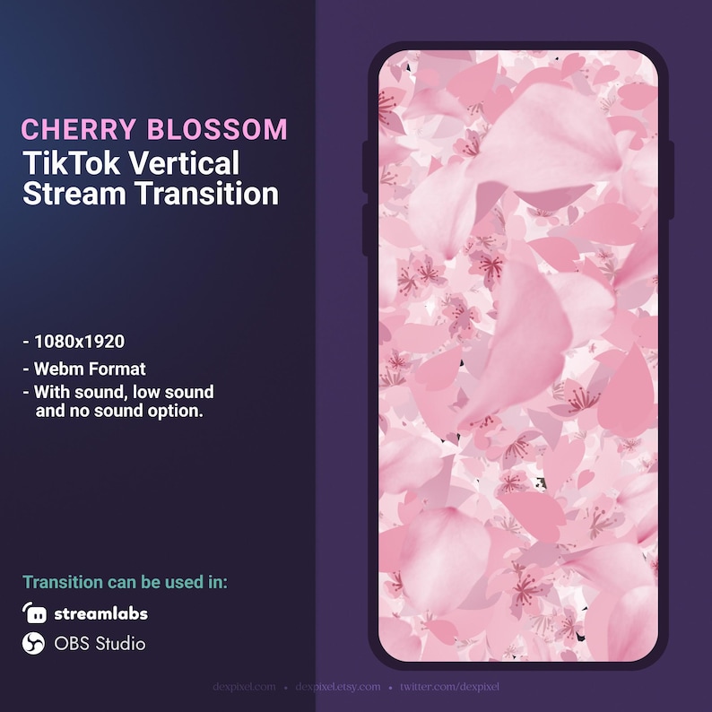 Pink Sakura Cherry Blossom Vertical Transition | OBS Stinger | Animated Stream Transition | Streamlabs Scenes Stinger | TikTok Transition