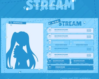 Pastel Blue Stream Schedule Template | Vtuber Weekly Planner (Canva & PSD)