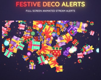 Festive Christmas Gifts Full Screen Animated Stream Alerts  | x5 Animated Alerts With Sound | Vtuber Twitch Stream Alerts Xmas Decorations