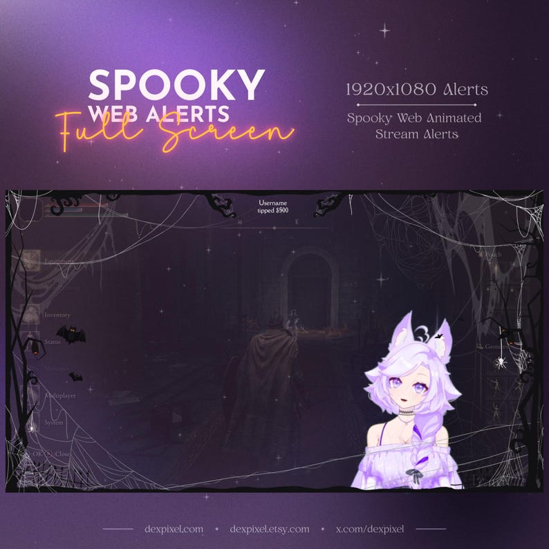 Spooky Web Animated Stream Alerts | Halloween Spider Web and Bats | Twitch Alerts | Vtuber Halloween | Full-Screen Alerts