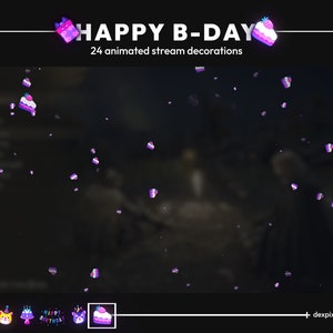Happy Birthday Falling Stream Decoration | 24 Animated Celebration Animated Stream Add-on | Stream Particles Decoration | Fun Vtuber Assets
