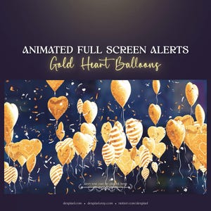 Gold Heart Balloons Animated Stream Alerts | Cute Valentines Stream Alerts | Twitch | Vtuber Aesthetics| Full-Screen Alerts