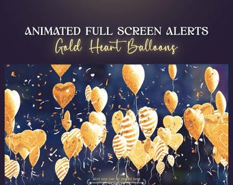 Gold Heart Balloons Animated Stream Alerts: Valentines Vtuber Aesthetics Full Screen