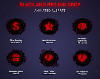 Black and Red Ink Drop Animated Twitch Alerts | 17 WebM Alerts