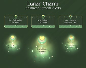Green Lunar Charm Animated Stream Alerts | Twitch, YouTube