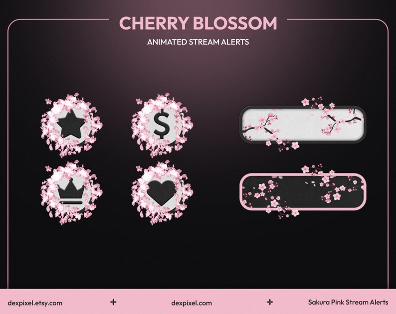 Pink Sakura Cherry Blossom Animated Stream Alerts | Twitch Animated Alert | Livestream Floral Alerts | Spring Petals Falling Alerts