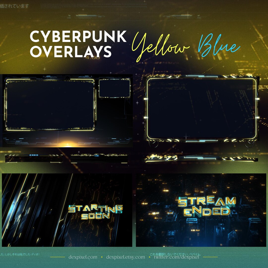 Cyberpunk Animated Stream Overlay | Yellow, Blue Glitch, Sci-fi - Etsy