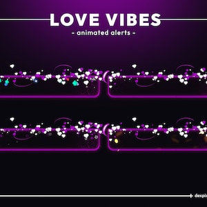 Purple Love Vibes Animowane alerty Twitch z sercami | Słodkie, urocze, animowane wydarzenia strumieniowe | Alerty strumieniowe Purple Vtuber