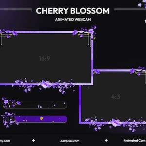 Paarse Sakura-geanimeerde webcam voor kersenbloesemstream | Twitch-stream-overlay | Livestream-facecam | Webcamframe voor streamers |